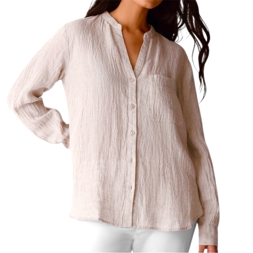 Bryn Walker 100% Linen Button-Up Blouse Soft Pink women’s Size L